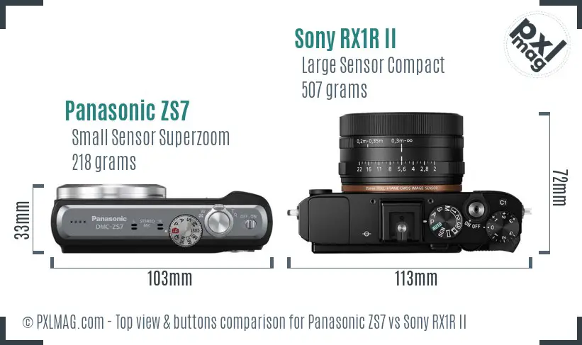 Panasonic ZS7 vs Sony RX1R II top view buttons comparison