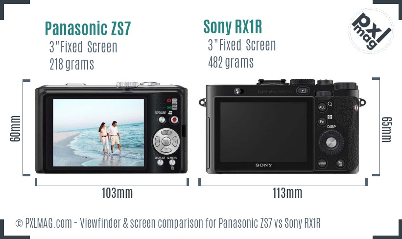 Panasonic ZS7 vs Sony RX1R Screen and Viewfinder comparison