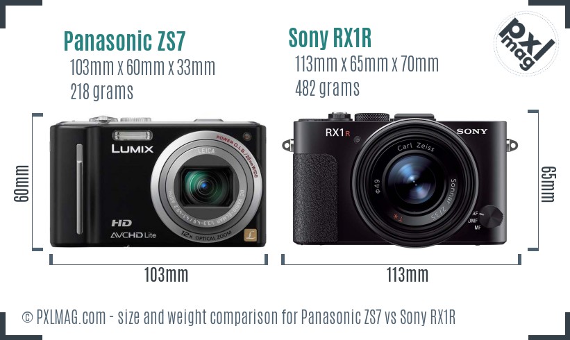 Panasonic ZS7 vs Sony RX1R size comparison