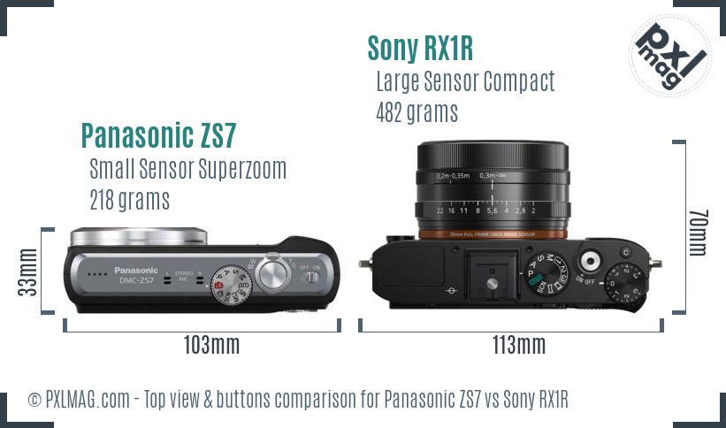 Panasonic ZS7 vs Sony RX1R top view buttons comparison