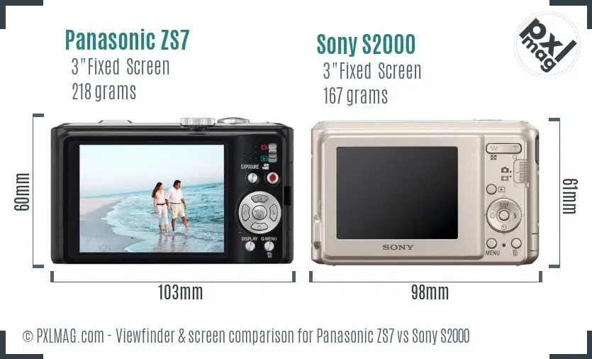 Panasonic ZS7 vs Sony S2000 Screen and Viewfinder comparison
