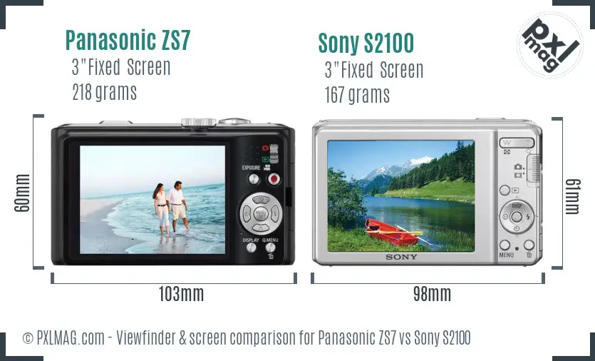 Panasonic ZS7 vs Sony S2100 Screen and Viewfinder comparison