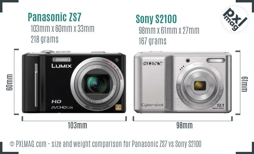 Panasonic ZS7 vs Sony S2100 size comparison