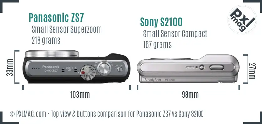 Panasonic ZS7 vs Sony S2100 top view buttons comparison