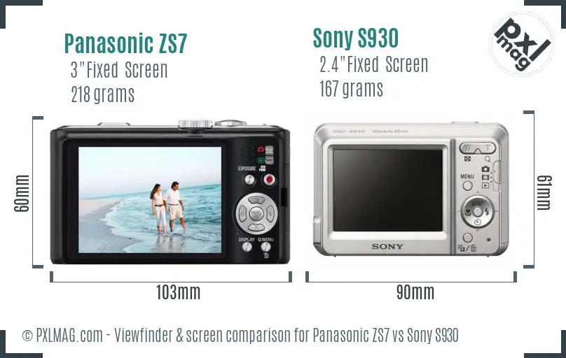 Panasonic ZS7 vs Sony S930 Screen and Viewfinder comparison