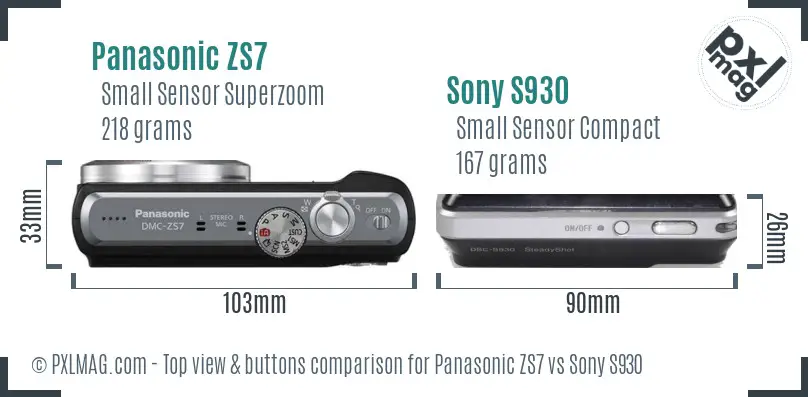 Panasonic ZS7 vs Sony S930 top view buttons comparison