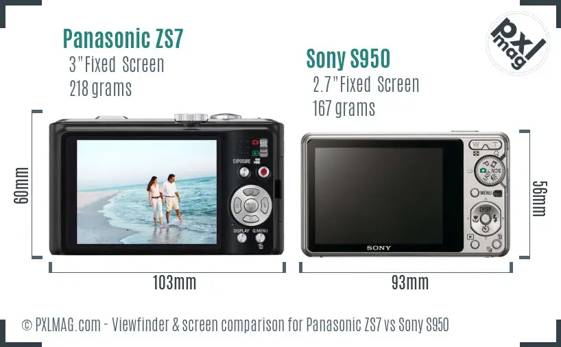 Panasonic ZS7 vs Sony S950 Screen and Viewfinder comparison