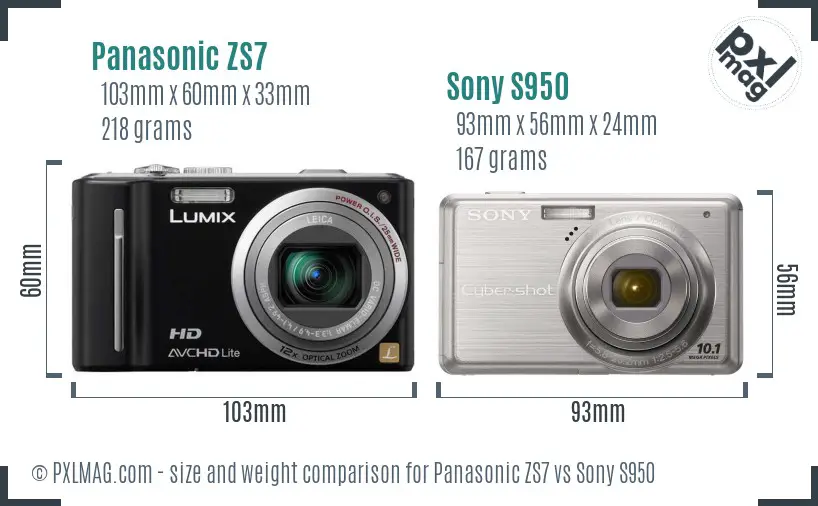 Panasonic ZS7 vs Sony S950 size comparison