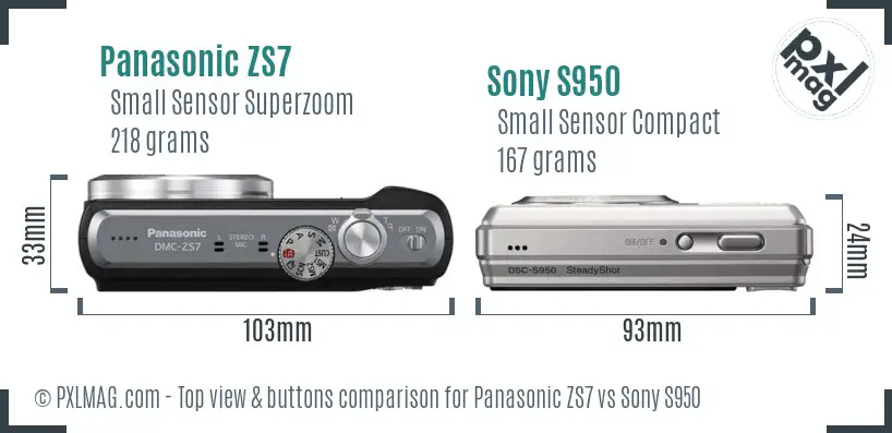 Panasonic ZS7 vs Sony S950 top view buttons comparison