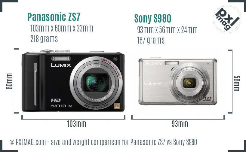 Panasonic ZS7 vs Sony S980 size comparison Panasonic ZS7 vs Sony S980 size comparison