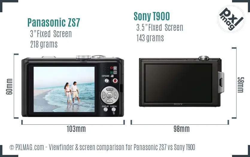 Panasonic ZS7 vs Sony T900 Screen and Viewfinder comparison