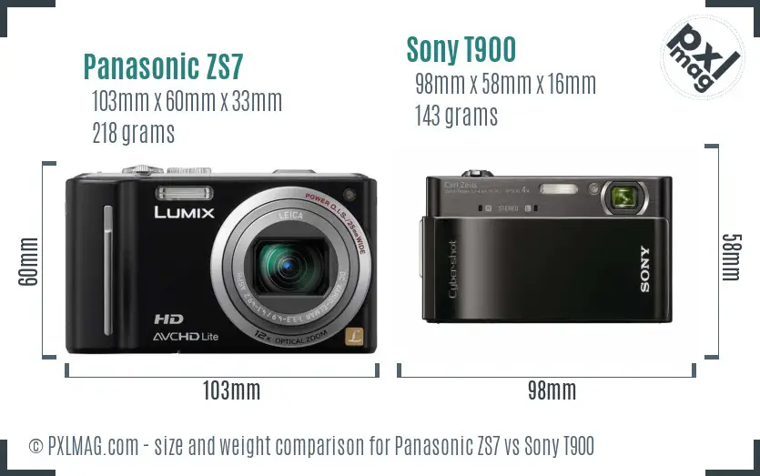 Panasonic ZS7 vs Sony T900 size comparison