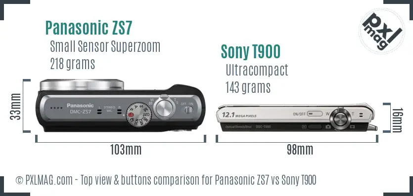 Panasonic ZS7 vs Sony T900 top view buttons comparison