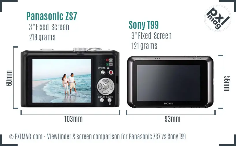 Panasonic ZS7 vs Sony T99 Screen and Viewfinder comparison