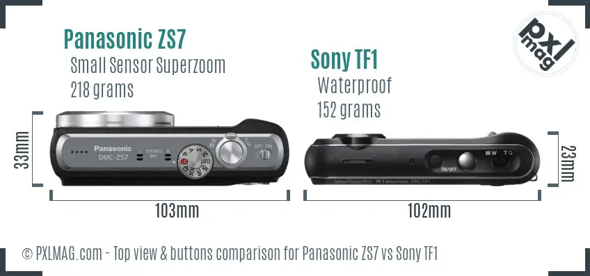 Panasonic ZS7 vs Sony TF1 top view buttons comparison