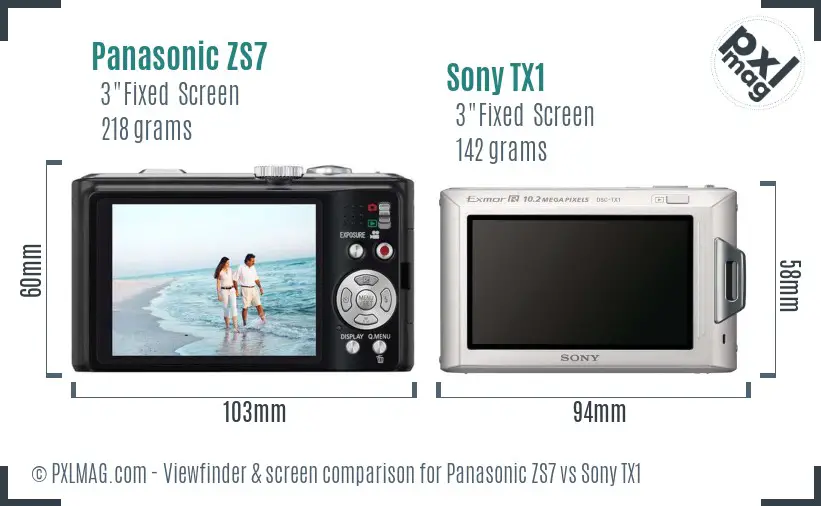 Panasonic ZS7 vs Sony TX1 Screen and Viewfinder comparison