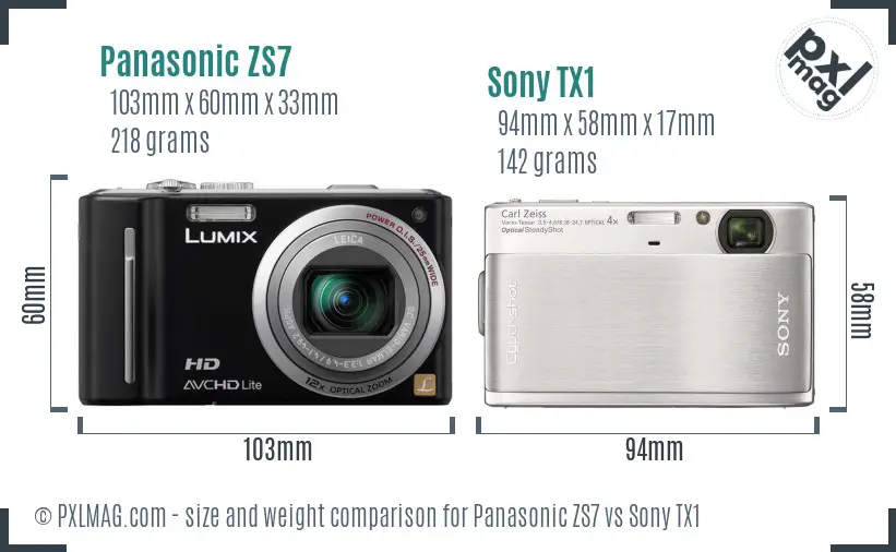 Panasonic ZS7 vs Sony TX1 size comparison