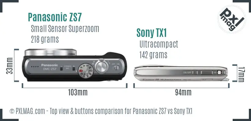 Panasonic ZS7 vs Sony TX1 top view buttons comparison