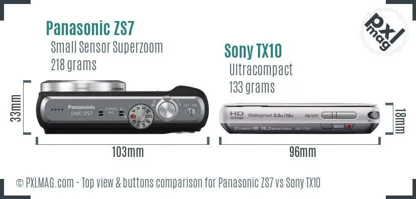 Panasonic ZS7 vs Sony TX10 top view buttons comparison Panasonic ZS7 vs Sony TX10 top view buttons comparison