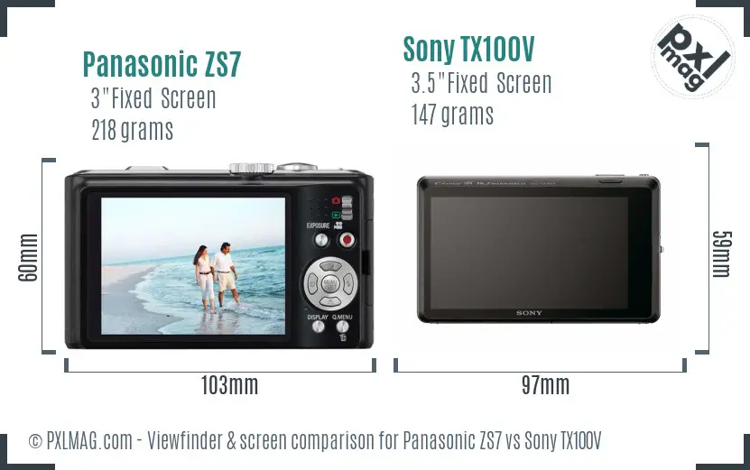 Panasonic ZS7 vs Sony TX100V Screen and Viewfinder comparison
