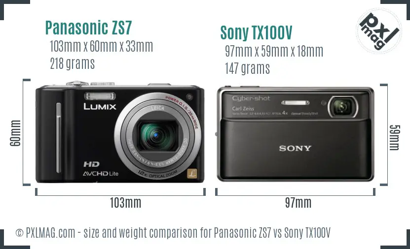 Panasonic ZS7 vs Sony TX100V size comparison