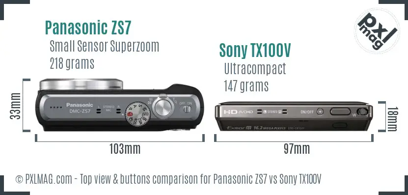 Panasonic ZS7 vs Sony TX100V top view buttons comparison