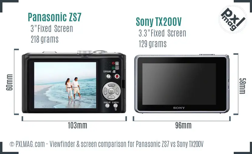 Panasonic ZS7 vs Sony TX200V Screen and Viewfinder comparison