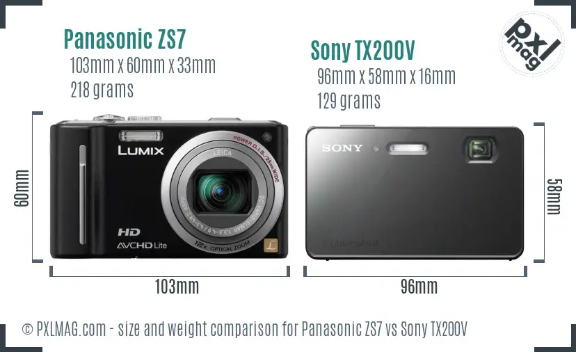 Panasonic ZS7 vs Sony TX200V size comparison