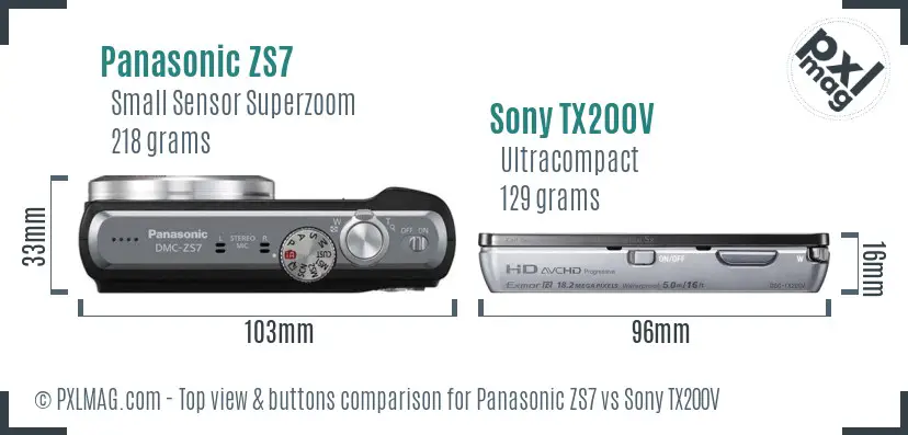 Panasonic ZS7 vs Sony TX200V top view buttons comparison