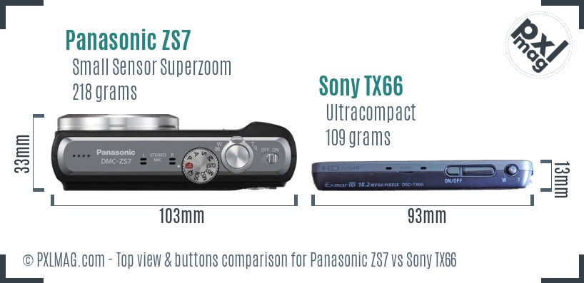 Panasonic ZS7 vs Sony TX66 top view buttons comparison