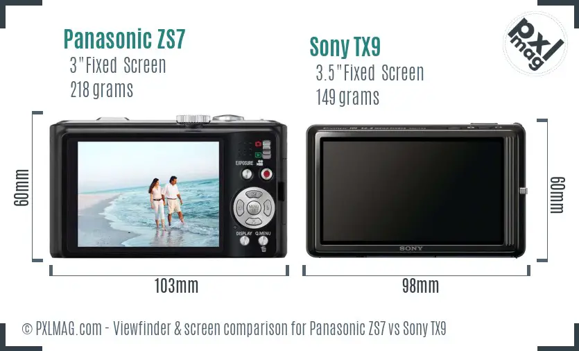 Panasonic ZS7 vs Sony TX9 Screen and Viewfinder comparison