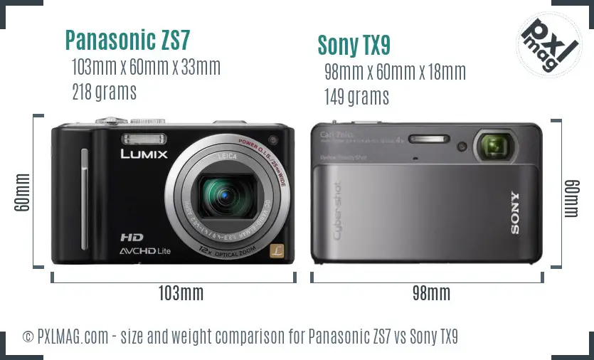 Panasonic ZS7 vs Sony TX9 size comparison