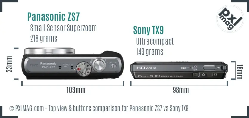 Panasonic ZS7 vs Sony TX9 top view buttons comparison