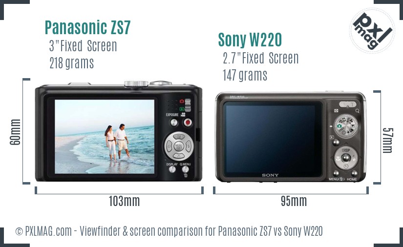 Panasonic ZS7 vs Sony W220 Screen and Viewfinder comparison