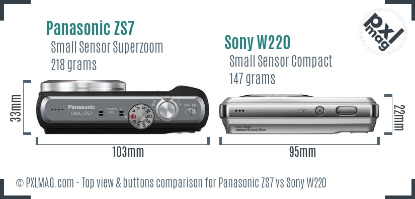 Panasonic ZS7 vs Sony W220 top view buttons comparison