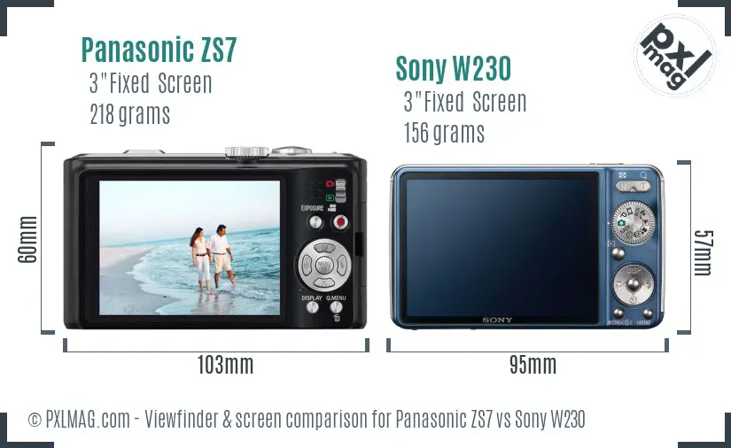 Panasonic ZS7 vs Sony W230 Screen and Viewfinder comparison