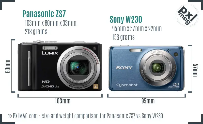 Panasonic ZS7 vs Sony W230 size comparison