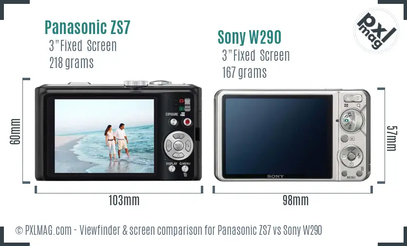 Panasonic ZS7 vs Sony W290 Screen and Viewfinder comparison