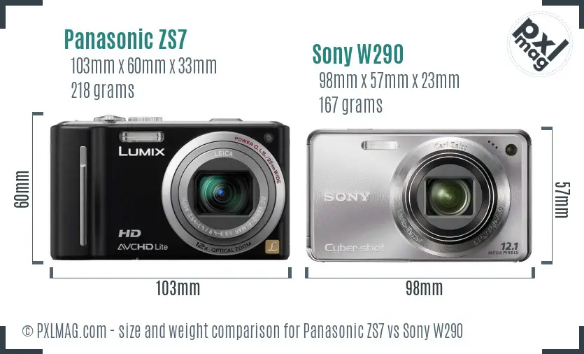 Panasonic ZS7 vs Sony W290 size comparison