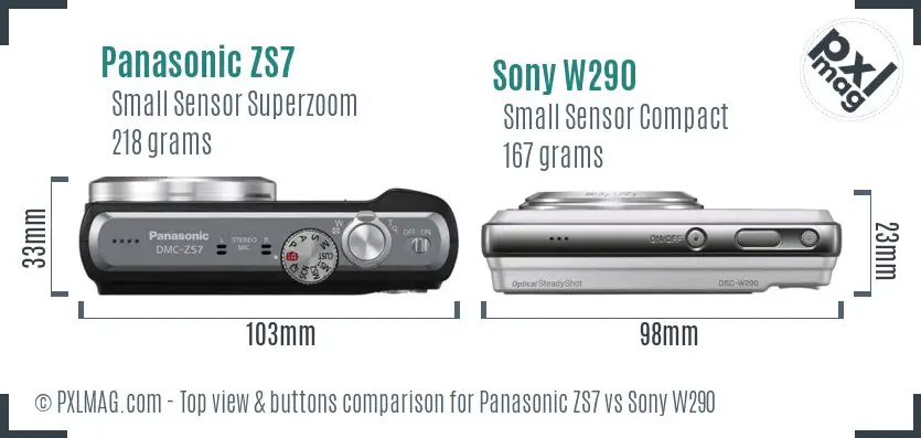 Panasonic ZS7 vs Sony W290 top view buttons comparison