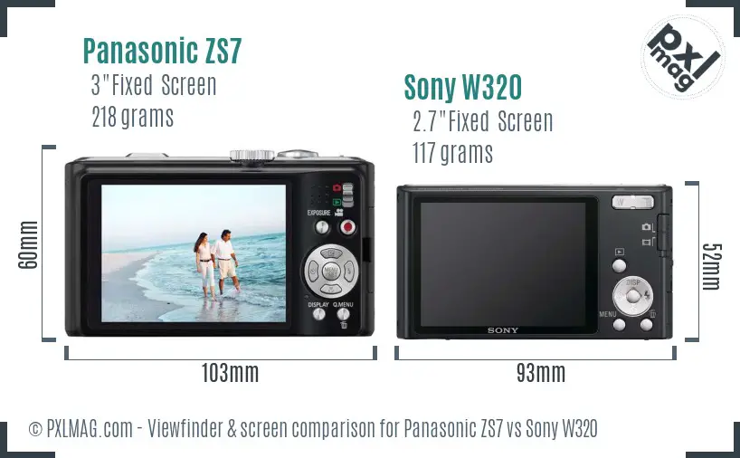 Panasonic ZS7 vs Sony W320 Screen and Viewfinder comparison