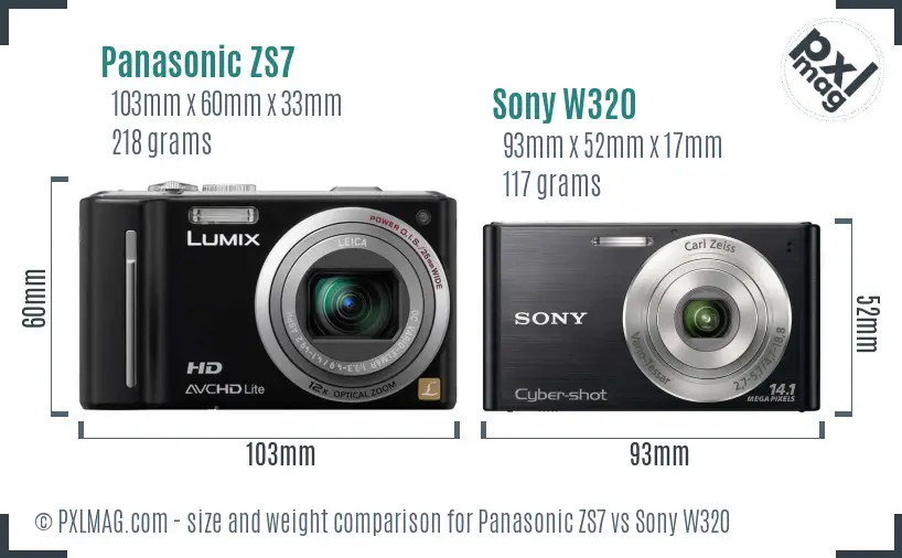 Panasonic ZS7 vs Sony W320 size comparison
