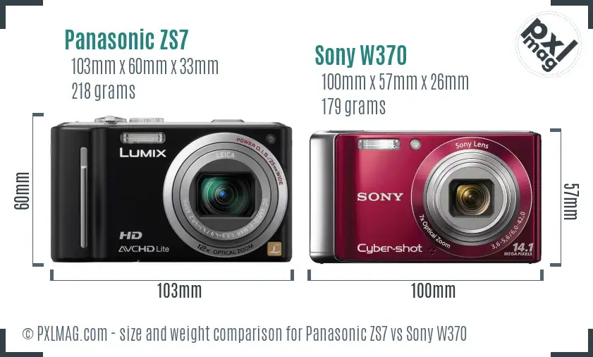 Panasonic ZS7 vs Sony W370 size comparison