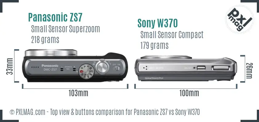 Panasonic ZS7 vs Sony W370 top view buttons comparison