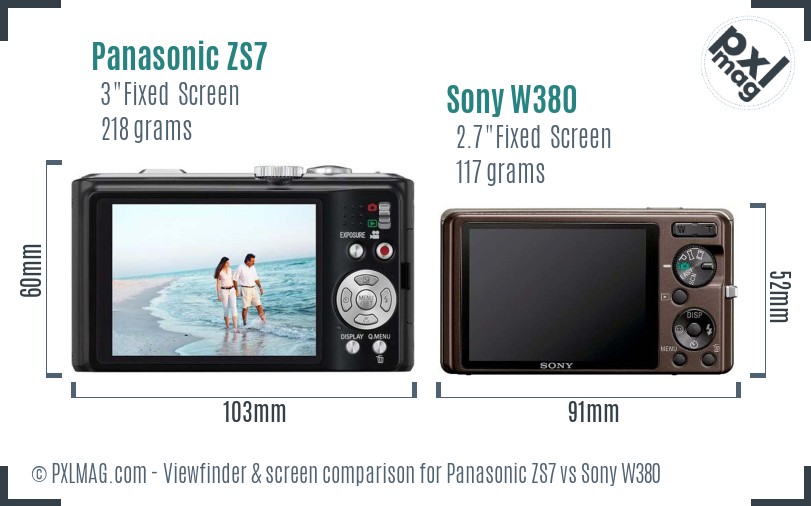 Panasonic ZS7 vs Sony W380 Screen and Viewfinder comparison