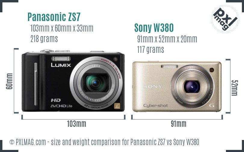 Panasonic ZS7 vs Sony W380 size comparison