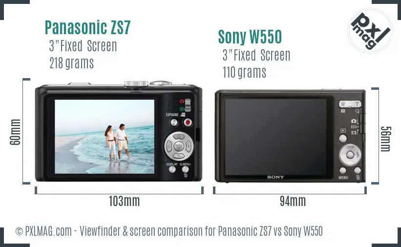 Panasonic ZS7 vs Sony W550 Screen and Viewfinder comparison