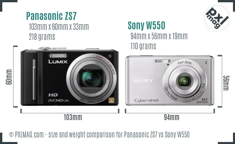 Panasonic ZS7 vs Sony W550 size comparison