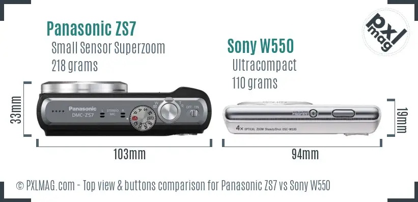 Panasonic ZS7 vs Sony W550 top view buttons comparison