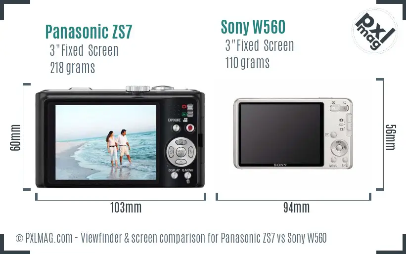 Panasonic ZS7 vs Sony W560 Screen and Viewfinder comparison